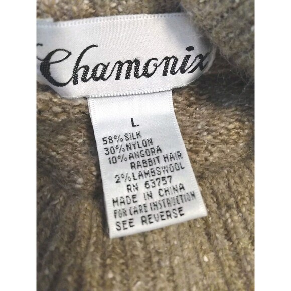 Chamonix Women Knit Beige colorblock stitch Silk Angora Blend Sweater Size Large - Picture 6 of 7